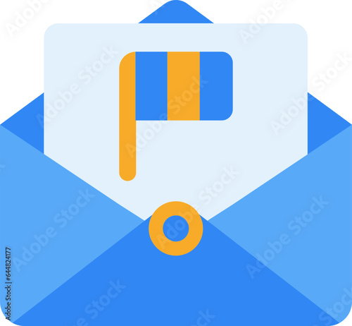 Sign Flag with Envelope Icon in Yellow and Blue Color.