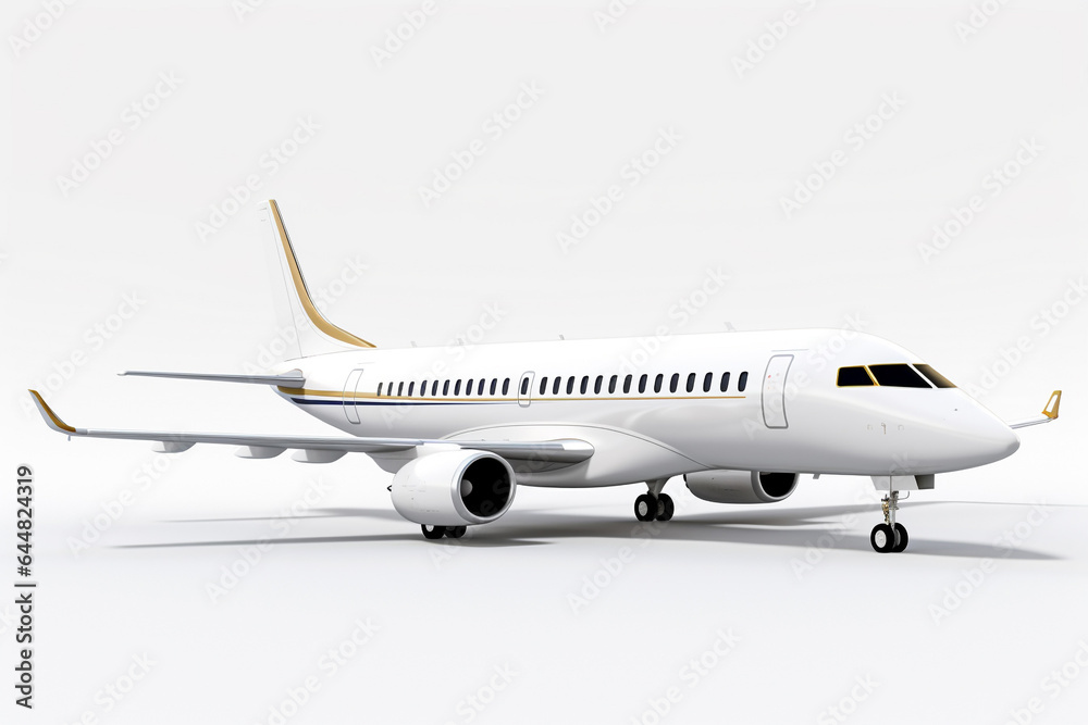 A white plane soars through the air against a pristine white backdrop, portrayed in a minimalistic yet hyper-realistic style. Generative AI. A white plane soars through the air against a pristine white backdrop, portrayed in a minimalistic yet hyper-realistic style. Generative AI.