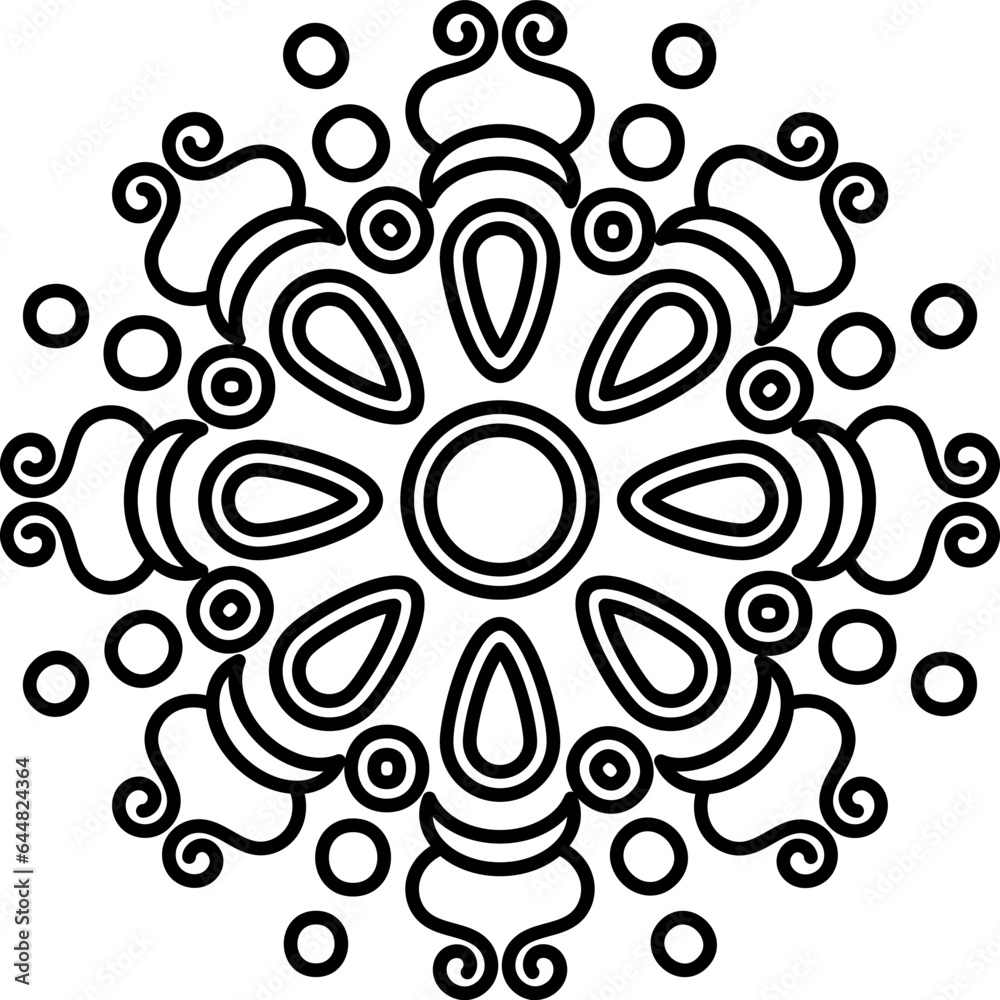 Fototapeta premium Flat Style Mandala Icon In Black Line Art.