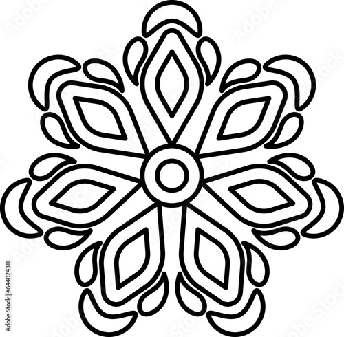 Flat Style Mandala Flower Icon In Thin Line Art.