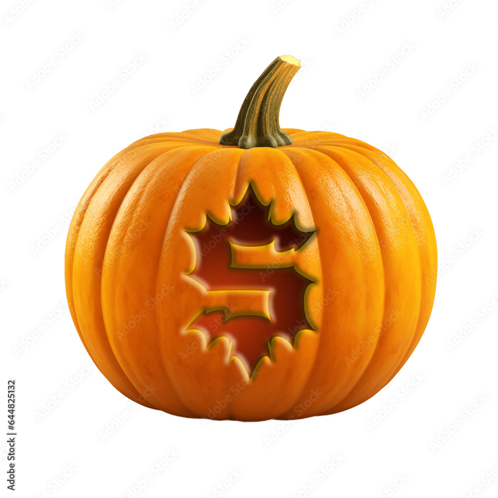 Obraz premium Halloween pumpkin font dollar, $ sign. Isolated on transparent background. 
