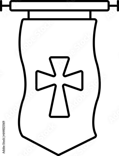 Wavy Templar Pennant Flag Icon In Black Stroke.