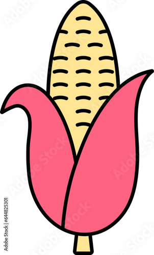Flat Style Corn In Red And Yellow Color.