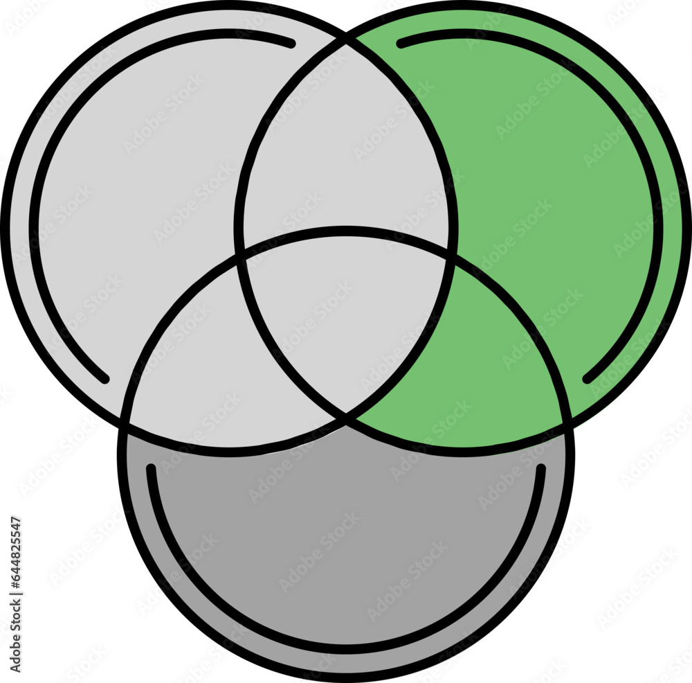Intersection of Three Circle Icon In Green And Gray Color. Intersection of Three Circle Icon In Green And Gray Color.