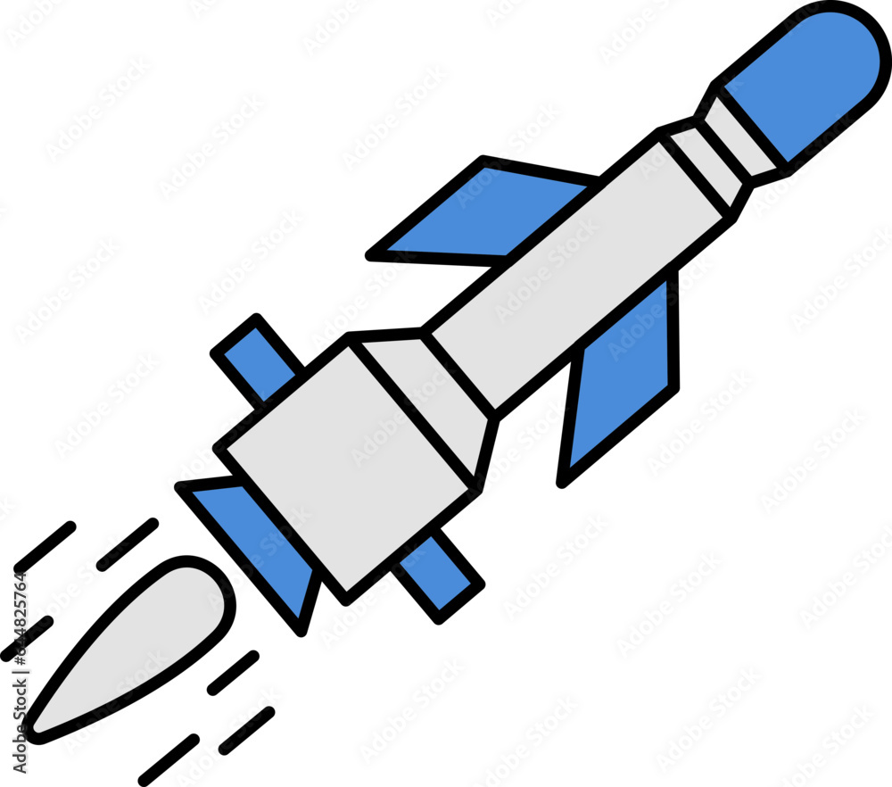 Isolated Blue And Grey Color Missile Icon in Flat Style. Isolated Blue And Grey Color Missile Icon in Flat Style.