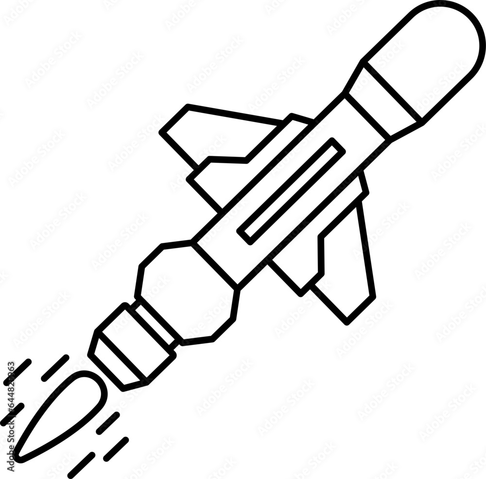 Illustration of Missile Icon in Thin Line Art.