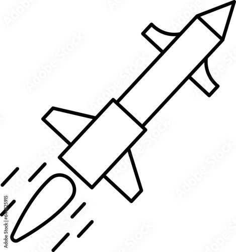 Illustration of Missile or Rocket Icon in Line Art.