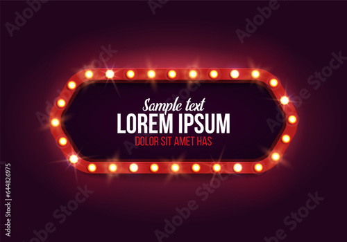 Shining retro billboard. Vintage bright sign board for your design. Vector illustration.