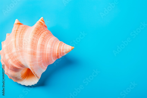 Beautiful conch sea shell on solid studio background. Ocean summer and vacation concept.