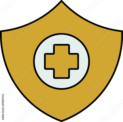 Medical Shield Icon In Blue And Yellow Color.