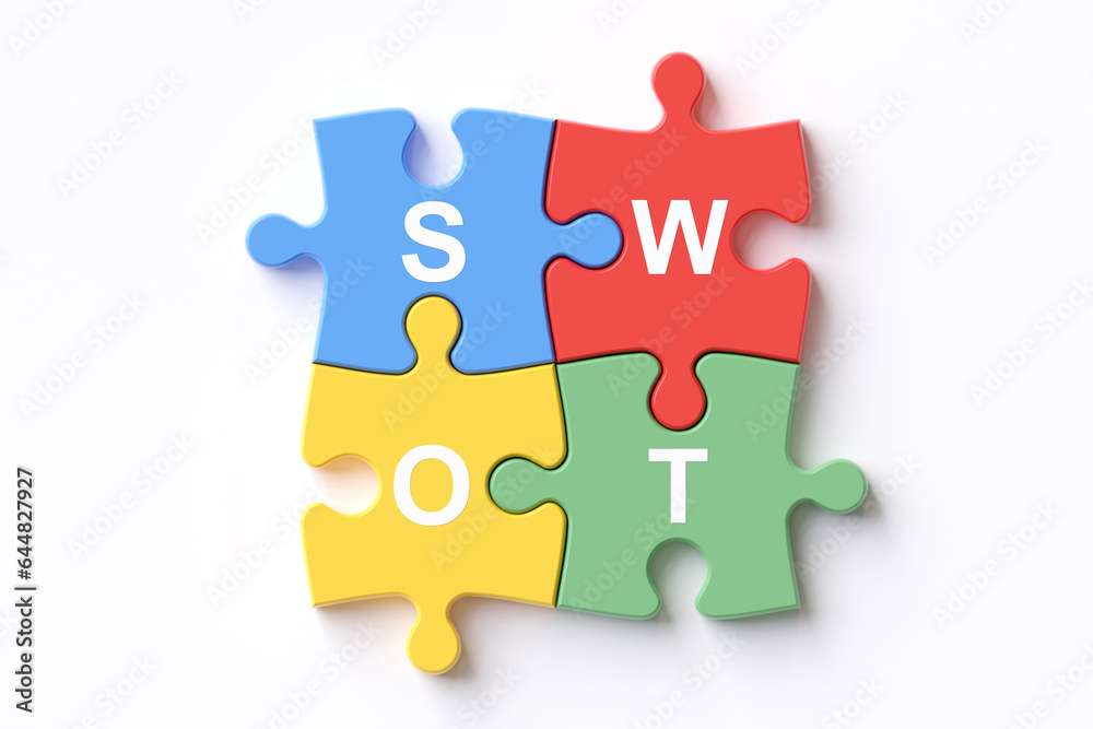 SWOT jigsaw puzzle on white background. concepts of business and education for analysis and search of the strengths, weaknesses, opportunities and threats of the organization with marketing SWOT jigsaw puzzle on white background. concepts of business and education for analysis and search of the strengths, weaknesses, opportunities and threats of the organization with marketing