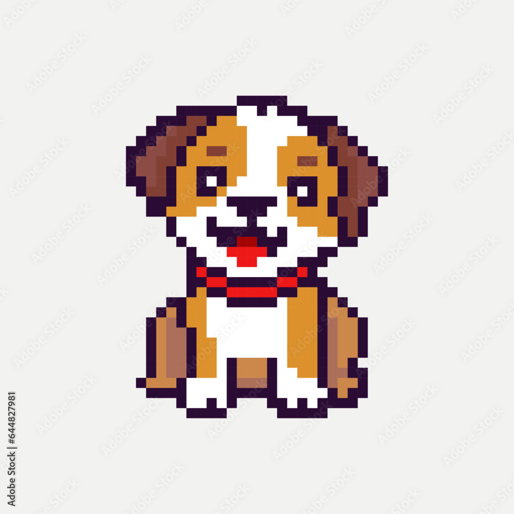 Cute, kind, cartoon dog vector for kids, Pixel graphics