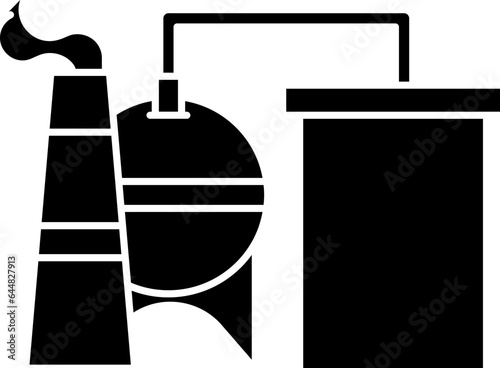 Oil Refinery Or Chemical Plant Icon In B&W Color.