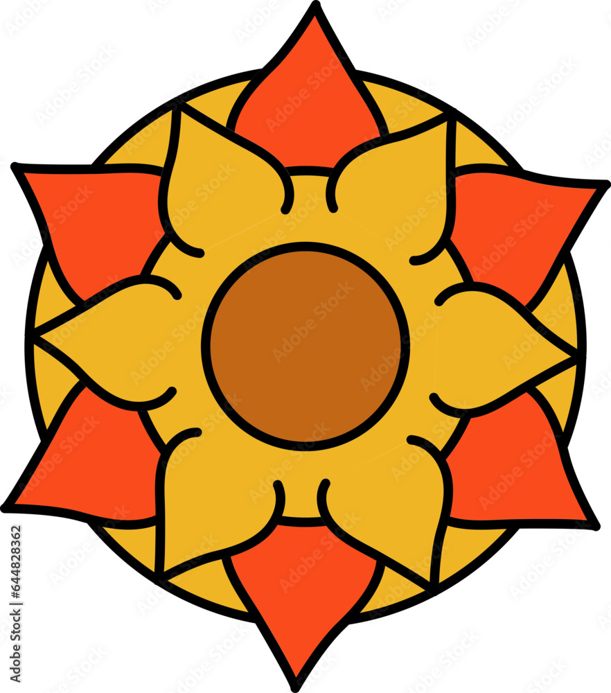 Beautiful Atham Or Rangoli Icon In Yellow And Orange Color.