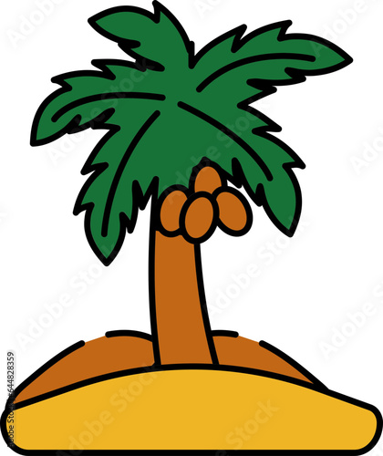 Flat Style Coconut Tree Colorful Icon.