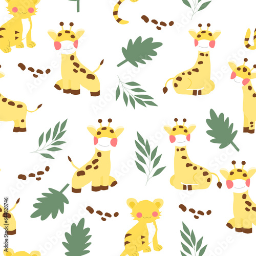 Cute Tiger and Giraffe Seamless Pattern