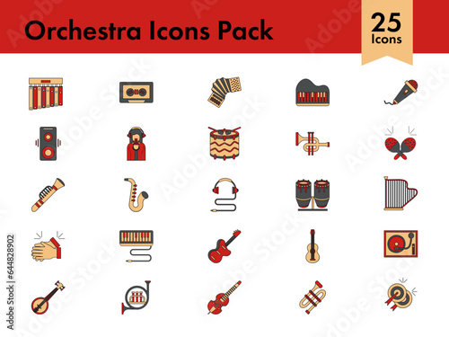 Colorful Set of Orchestra Icon In Flat Style. photo