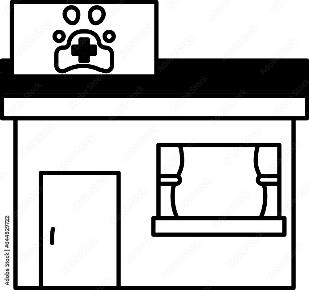 Veterinary Clinic Icon in Black and White Color. Veterinary Clinic Icon in Black and White Color.