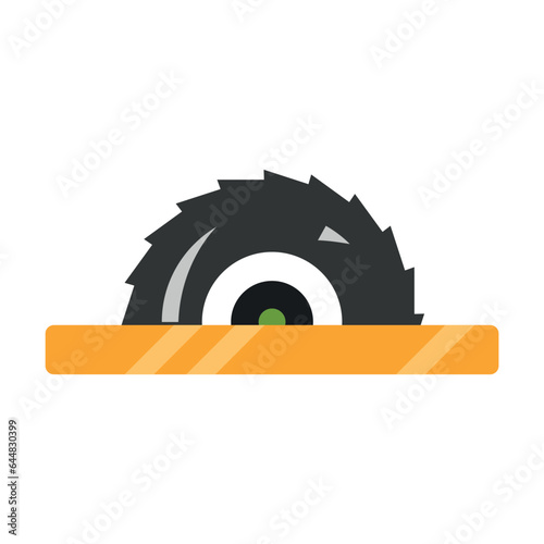 Workbench worktop with circular saw blade. Tool for carpentry work. Multicolored flat vector icon representing construction tools concept isolated on white background