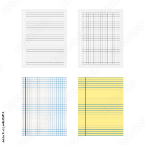 Vector illustration of realistic square blank paper sheets design lines, grid page with margins. Vector illustration