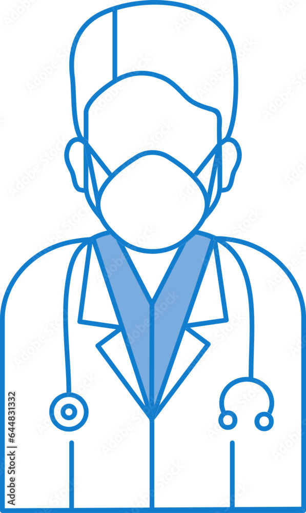 Male Doctor Wearing Mask Icon Blue And White Color. Male Doctor Wearing Mask Icon Blue And White Color.