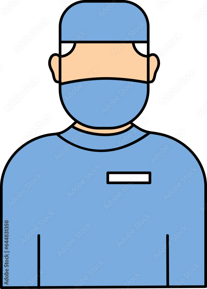 Surgeon Doctor Wear Mask Icon In Blue And Peach Color. Surgeon Doctor Wear Mask Icon In Blue And Peach Color.