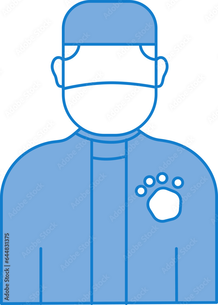 Male Veterinary Wear Mask Icon In Blue And White Color.