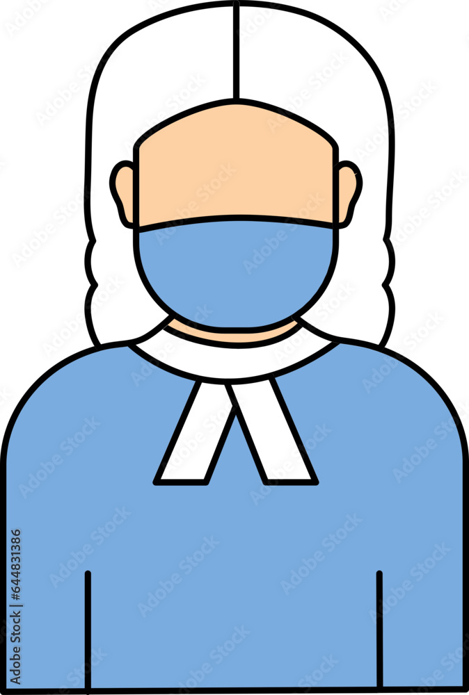 Blue And White Female Judge Wear Mask Icon.