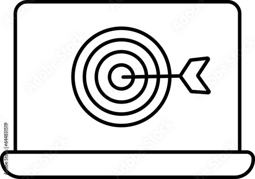 Linear Style Target With Arrow In Laptop Icon.