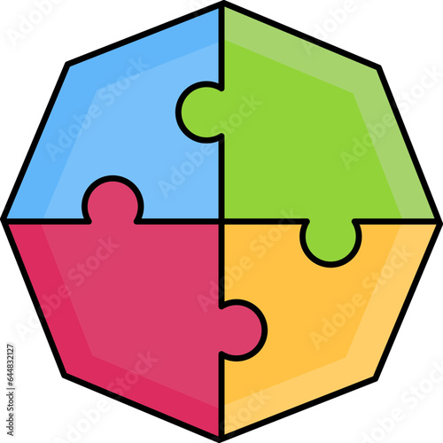 Octagon Shape Puzzle Icon in Colorful Flat Style.