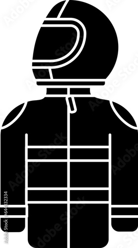 Race Driver Costume Icon In B&W Color.