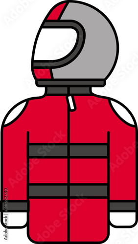 Red And Gray Race Driver Costume Icon.