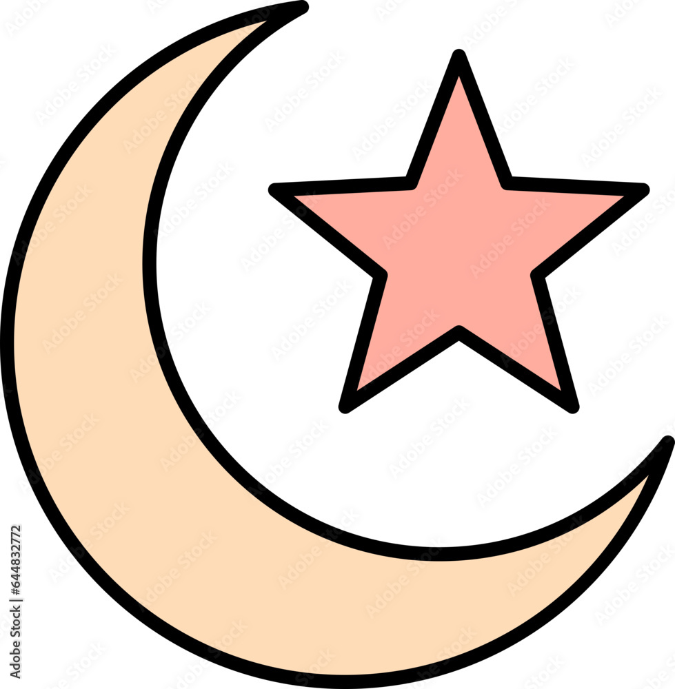 Star And Crescent Moon Icon In Red And Orange Color. Star And Crescent Moon Icon In Red And Orange Color.