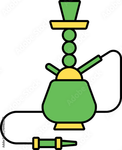 Illustration Of Hookah Icon In Green And Yellow Color.
