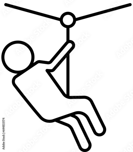 Zip Line Icon In Black Line Art.