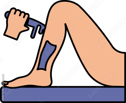 Illustration Of Waxing Over Leg Icon In Blue And Orange Color.