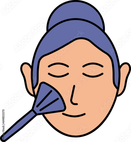 Applying Makeup On Face Icon In Blue And Orange Color.