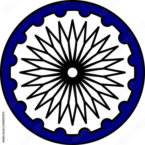 Ashoka Wheel Flat Icon In Blue And Black Color. photo