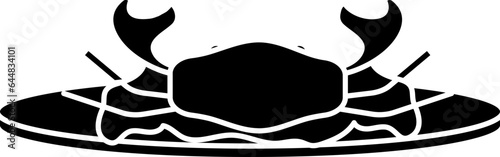 Illustration Of Crab Dish On Plate Icon In B&W Color.