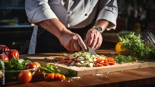 A snapshot of a chef hands in action, chopping, slicing, and preparing ingredients