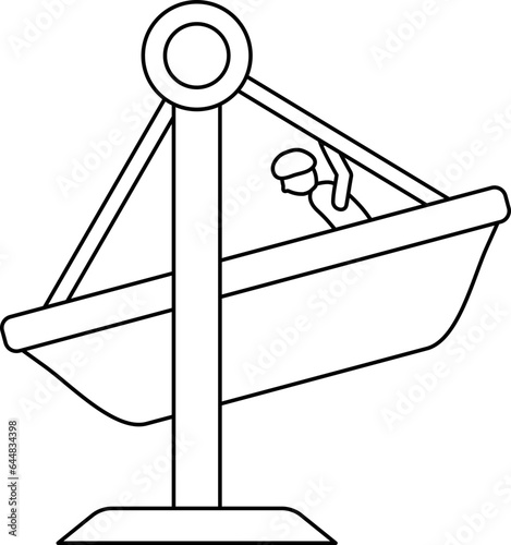 Boy Sit On Boat Swing Icon In Line Art.