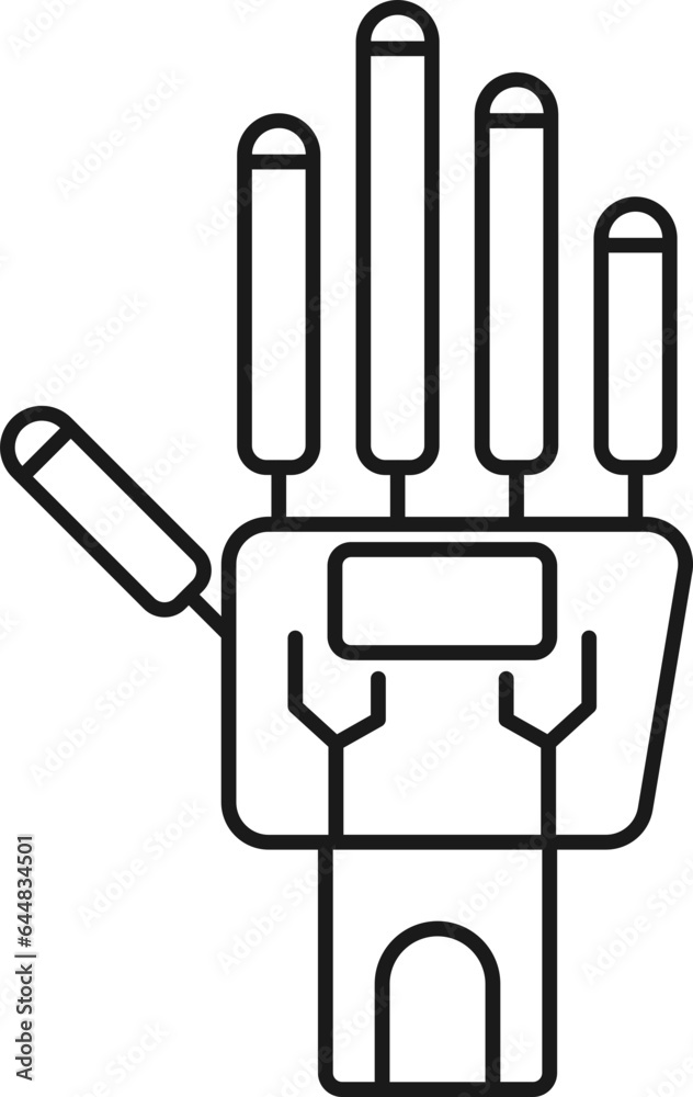 Robotic Hand Icon In Thin Line Art.