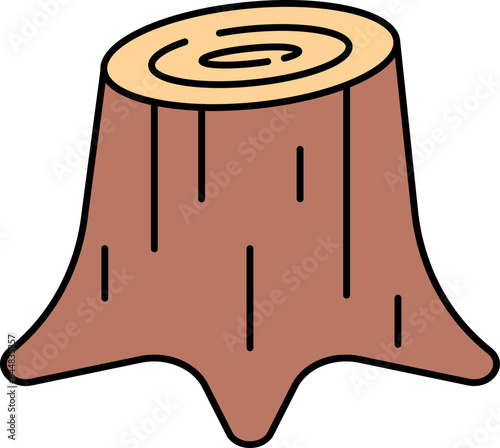 Cut Tree Stump Icon In Brown And Yellow Color.