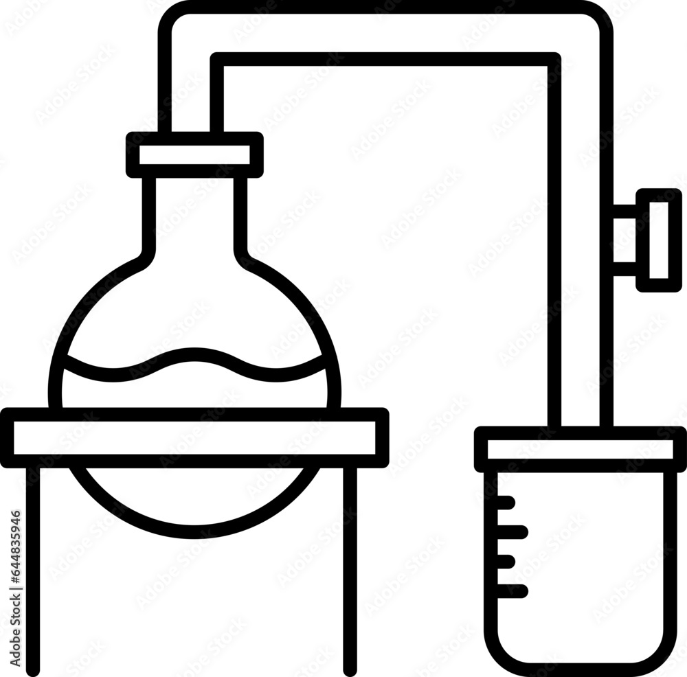 Chemical experiment icon In Thin Line Art. Chemical experiment icon In Thin Line Art.
