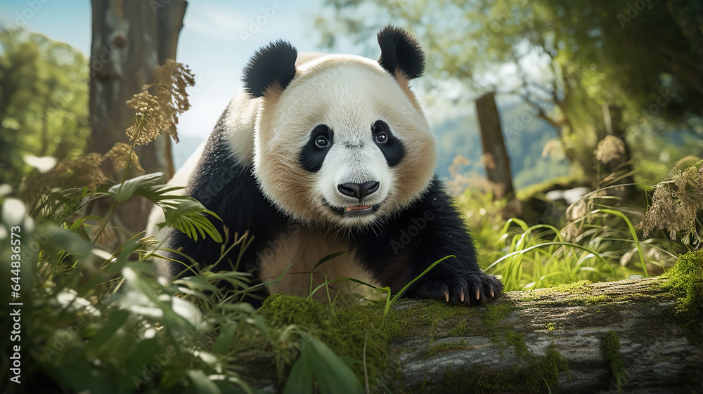 a close-up of a giant panda, a beloved and iconic endangered species. Endangered Species