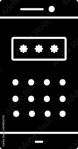 B&W Color Passcode In Smartphone Icon.