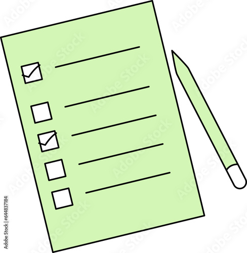 Checklist With Pencil Icon In Green And White Color.