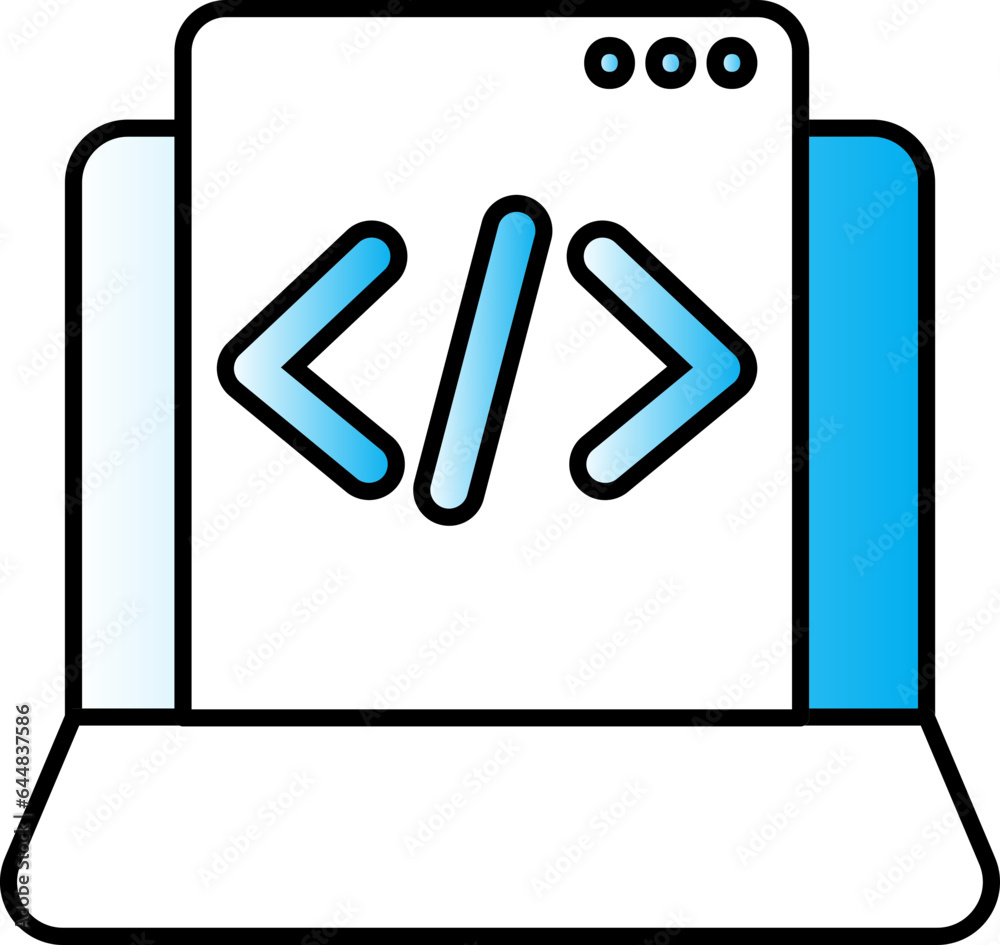 Web Programming Or Coding In Laptop Screen Blue And White Icon. Web Programming Or Coding In Laptop Screen Blue And White Icon.