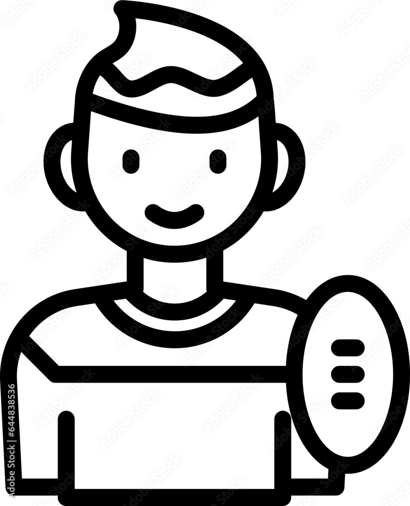 Stroke Style Young Man With Rugby Icon Or Symbol. Stroke Style Young Man With Rugby Icon Or Symbol.