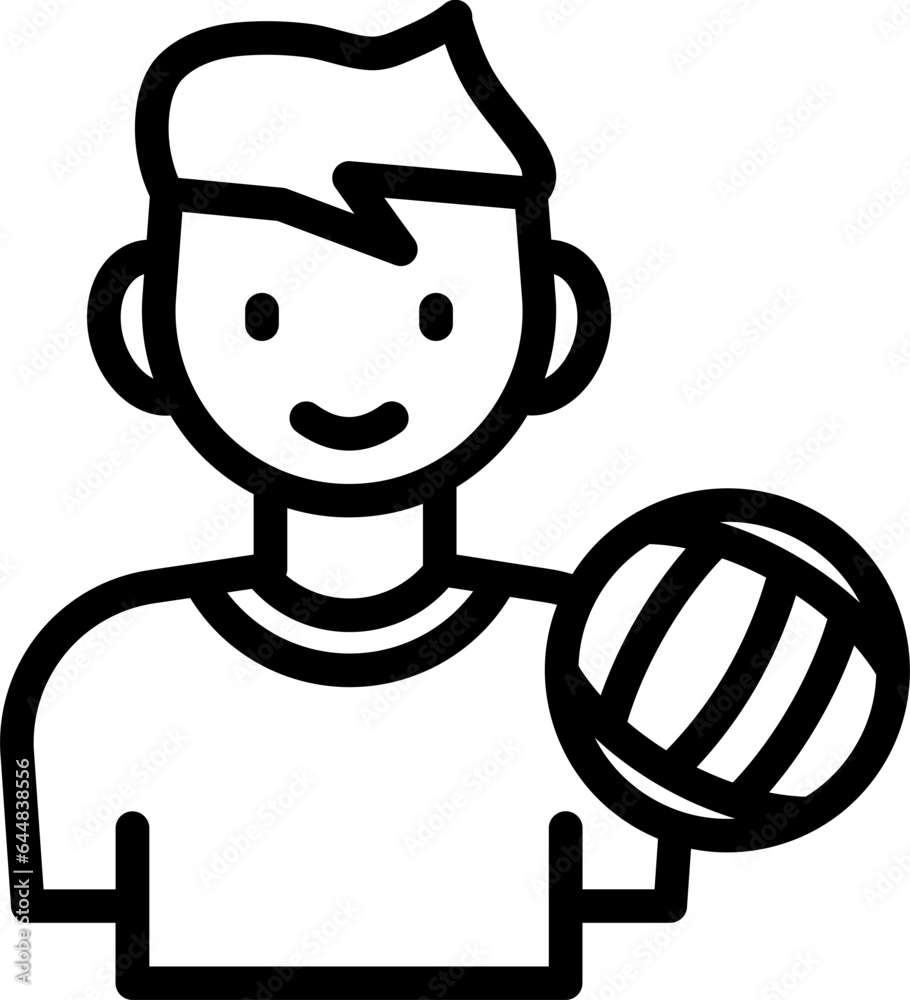 Linear Style Young Boy With Volleyball Icon Or Symbol. Linear Style Young Boy With Volleyball Icon Or Symbol.